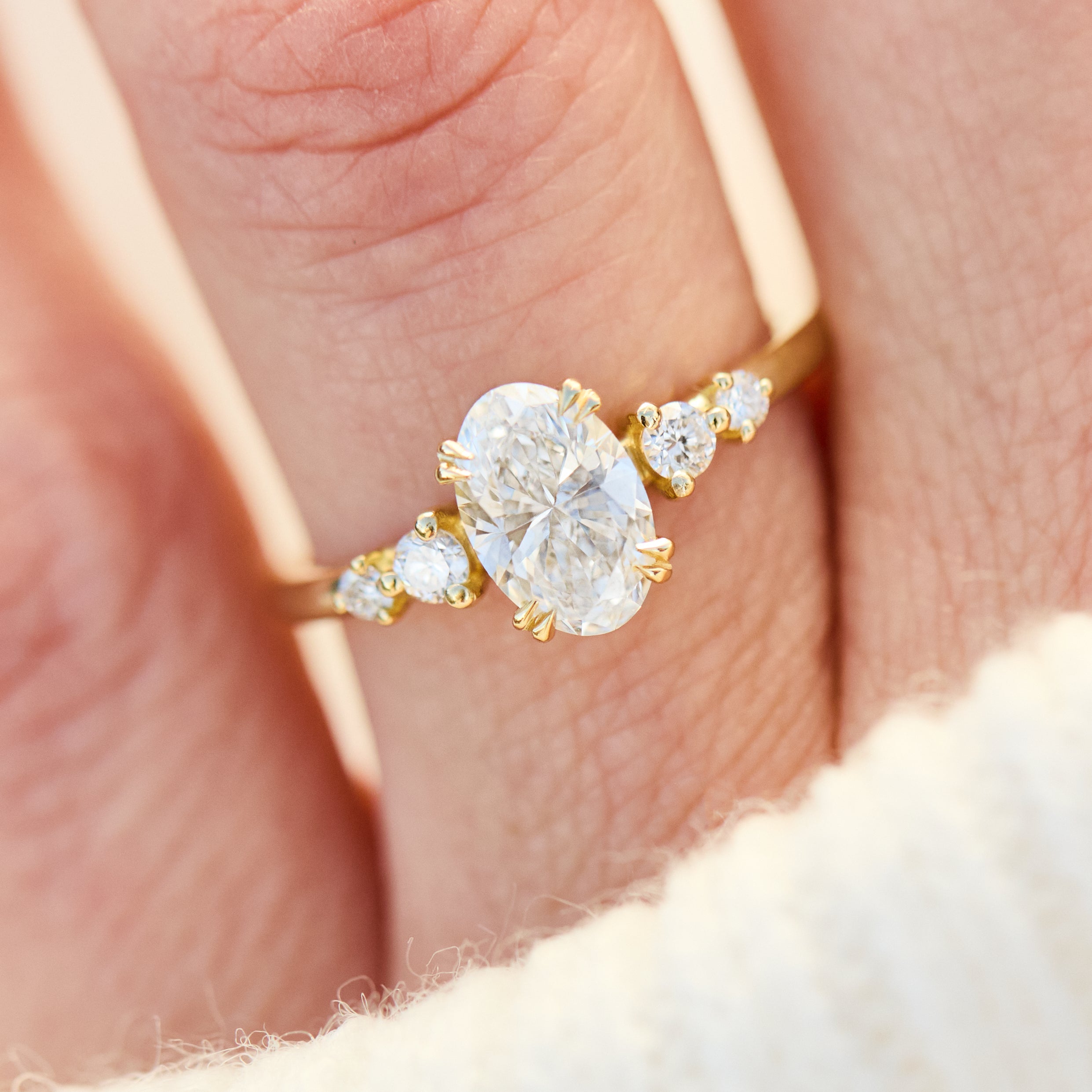 Marquise Shaped Three Stone Lab Grown Diamond Engagement Ring